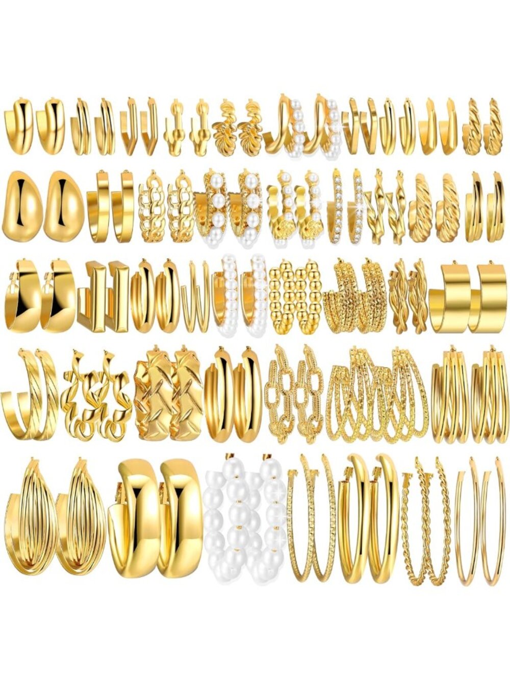 42 Pairs Gold Hoop Earrings Set for Women - Stylish, Versatile, Multiple Designs